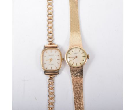 Tissot - A lady's 9 carat yellow gold bracelet watch, a 17mm diameter cream baton dial in a 9 carat yellow gold case with int
