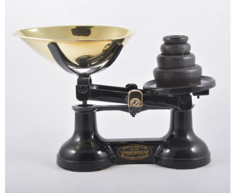 Late 19th century cutlery tray, two small trays, a Bargeware spice rack, and a set of Frederick Hill & Co enamelled kitchen c