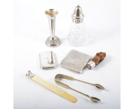 Two silver cigarette cases, electroplated flask, etc.