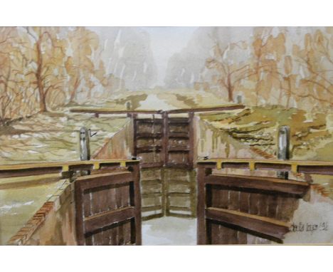 David Love, A Lock, signed and date '94, watercolour, 23cm x 34cm,another watercolour, village scene, signed R.E. White, and,