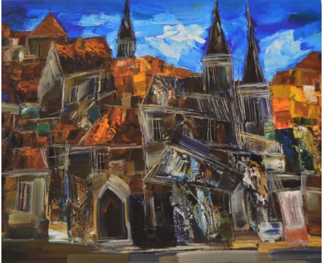 After Sergei Inkatov, Street Scene, colour print from an Edition of 195, 54 x 52cm, another, Midday, 53 x 45cm, both mounted,