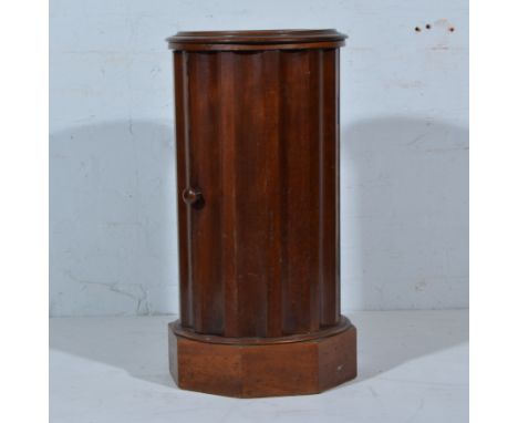 Victorian mahogany cylinder commode, marble inset top, plinth base, diameter 39cm, height 74cm.