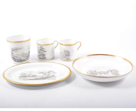 Collection of Spode bat printed wares, together with Chamberlain's beaker.