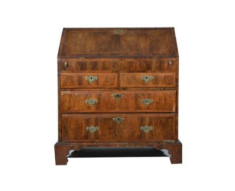 George II style walnut bureau, basically 18th Century, the fall front with herringbone stringing, two short and two long draw