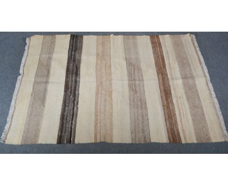 Contemporary Kilim style rug; broad striped design in buff tones, 208 x 142cm.