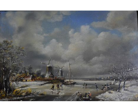 Dutch School, Winter landscape, oil on panel, signed Vandebill, late 20th century, 11.5cm x 16.5cm.