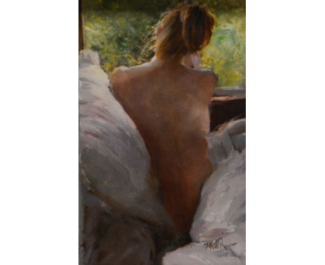 Scott Mattlin, Peaceful Morning, signed, oil on panel, 27 x 17cm.