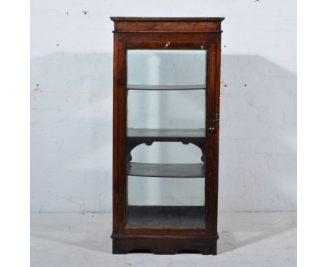 Mahogany display cabinet, plain frieze, glazed door and side panels, bracket feet, 48.5cm square, H102cm.