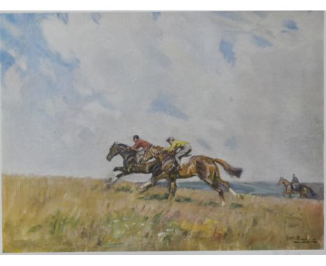 After Peter Biegel, The Trial, signed, colour print, 25 x 33cm, three sporting prints after R W Milliken, (4)