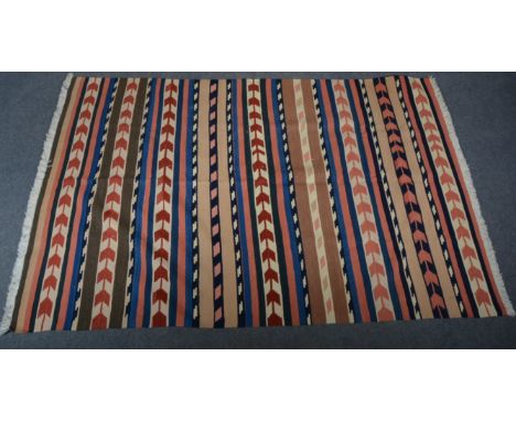 Kilim / Persian rug, with multi-coloured stripe design,  237 x 163cm.