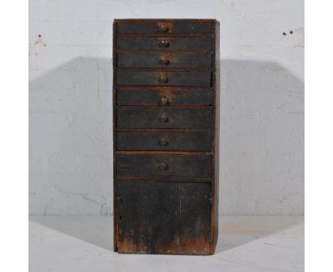 Two chests and a box of horology tools, formerly the working tools of a watchmaker.