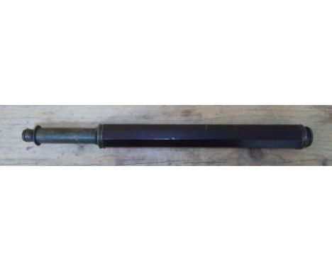 An early 19th century mahogany cased and brass telescope, inscribed 'J.W. Drury Liverpool, minimum length 35cm.Condition:- Ge