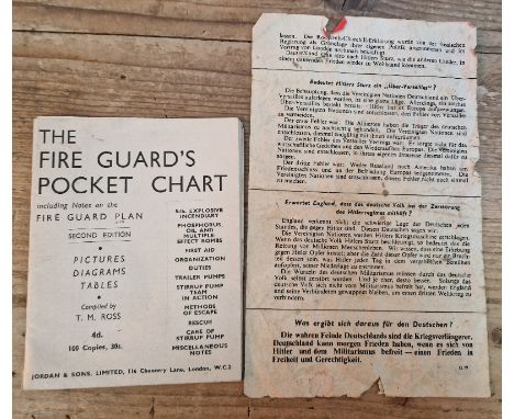 A WW2 Nazi propaganda leaflet together with "The Fire Guard's Pocket Chart" 