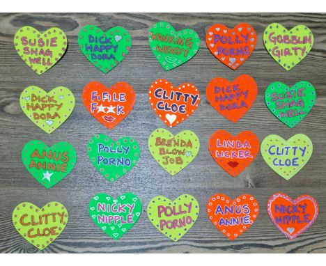 A group of original props from the Peter Kay series 'Phoenix Nights', fluorescent badges from ladies night, used in the filmi