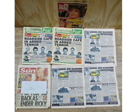 A group of original props from the Peter Kay series 'Max &amp; Paddy's Road To Nowhere', various newspaper articles, envelope