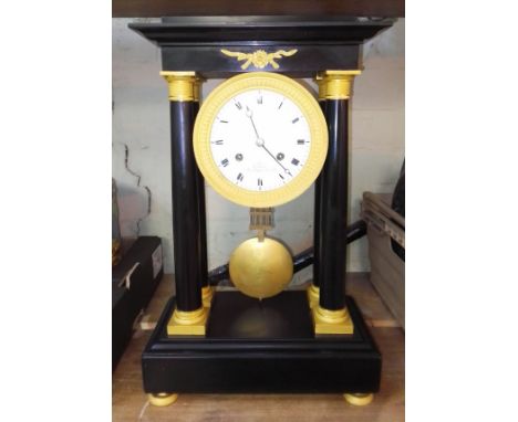 A 19th black slate century Portico clock, the dial signed Verdiere, Paris, height 46.5cm. 