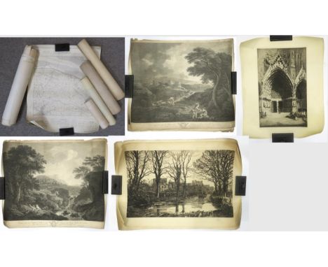 A quantity of unframed Ordnance Survey maps, a small quantity of unframed signed etchings etc. Condition Report:Available upo