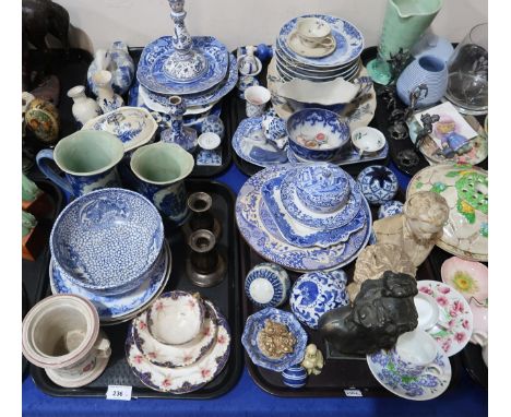 A collection of blue and white transfer printed pottery including Spode, Adams etc, Aynsley trio, busts etc Condition Report: