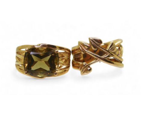 A 9ct gold leaf pattern ring size L1/2, together with a 9ct gold green gem ring, size M1/2, weight 9.1gms Condition Report:Av