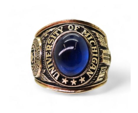 A 10k gold American college ring for University of Michigan 1967, size S1/2, weight 19.8gms Condition Report:Available upon r
