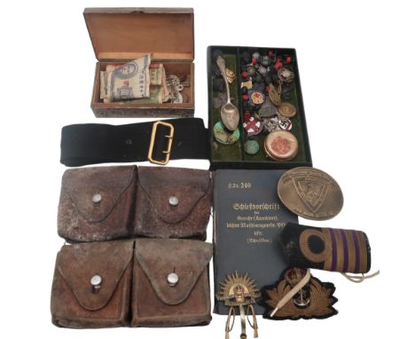 A German Third Reich N.S.D.A.P. Opfer Ring enamel badge and 1937-dated shooting manual; silver A.R.P. badge; 1915-dated War S