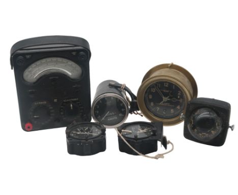 A U.S. Army Message Centre M1 bulkhead-type brass clock by the Chelsea Clock Co., Boston, approx. 13.5cm in diameter; togethe