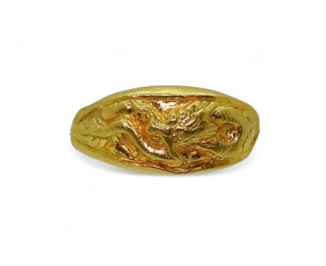 A bright yellow metal dragon ring, stamped with Chinese characters, and 96.5%, size R1/2, weight 3.7gms&nbsp; Condition Repor