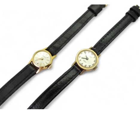 An 18ct gold ladies Zenith watch with leather strap, weight including strap and mechanism 9.8gms, together with a gold plated