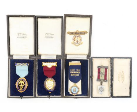 Cased enamel medals, comprising examples for the Commercial Travellers Benevolent Institution, Royal Commercial Travellers Sc