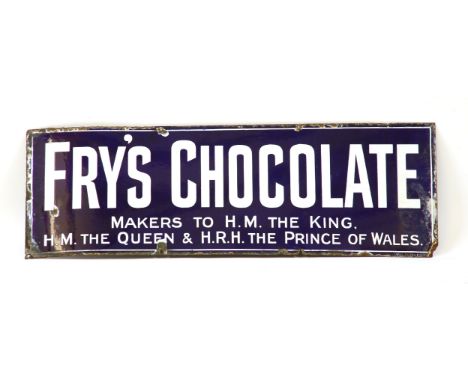 Blue enamel 'Chocolate' sign, 92cm wide, 30cm high
