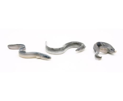 Two Royal Copenhagen eels, no 465 and 2138, and a conger eel, no 462 (3)