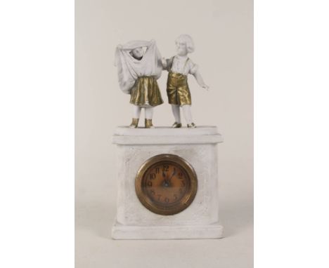 A Parian ware figure mounted clock