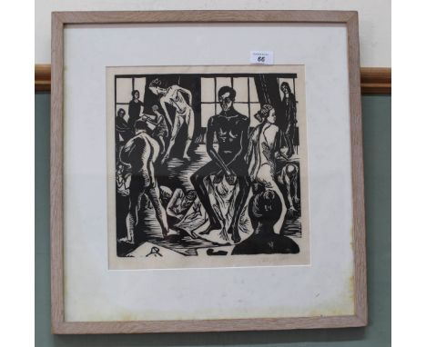 Vanessa Turner linotype print of an art school interior, 13" x 12"
