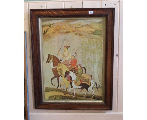 A Persian print of mounted horsemen, 29" x 21"