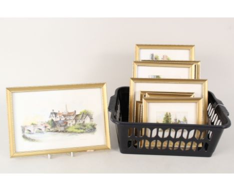 J M Austin, eight small watercolours of East Anglian scenes