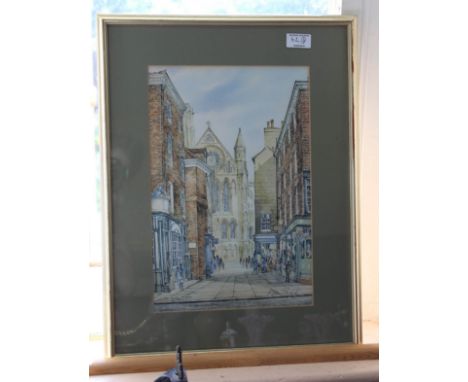 A pair of botanical prints incorporating animals plus a town scene print