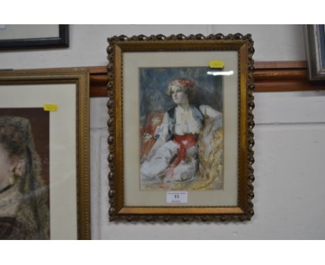 A gilt framed watercolour portrait study of a seated lady, signed and dated '01 to bottom left 