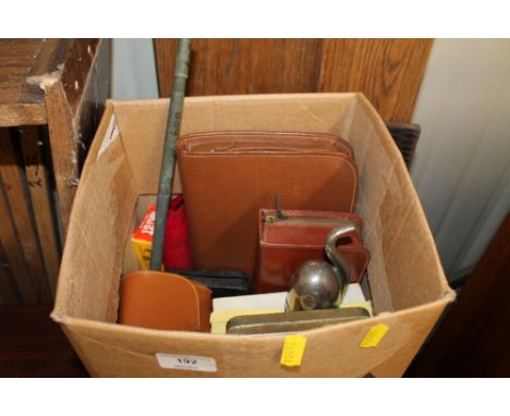 A box containing vintage men's grooming sets, hand warmer, barbers repair kit etc. 