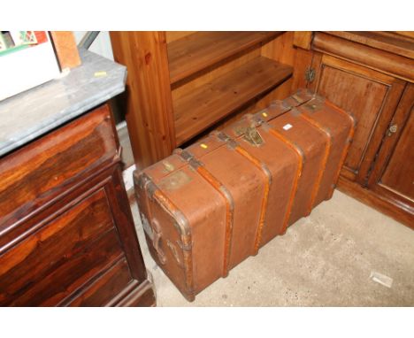 A Birch Foundation wooden bound travelling trunk 