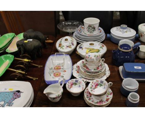Two Royal Worcester dishes and covers; a quantity of floral decorated teaware; a glass cake stand etc. 