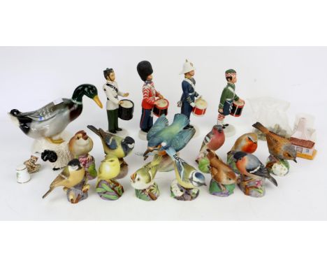 Collection of twelve Royal Worcester birds, a Goebel mallard, four Wedgewood Drummers, and other decorative items
