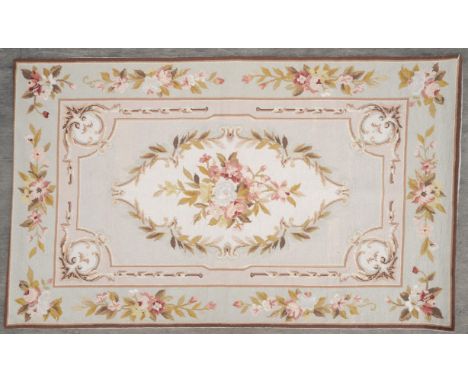 Pair of Aubusson style wool tapestry panels, the floral designs on a light brown field, 144 x 88 cm (2)