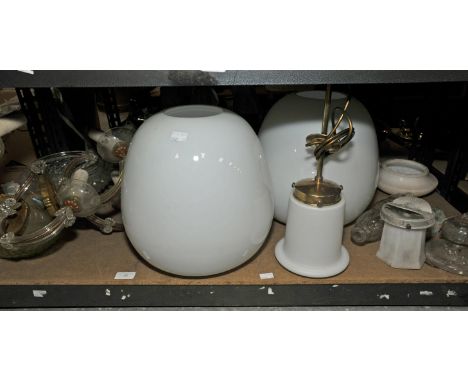 Pair of large white glass ceiling light shades, wall lights and other shades,