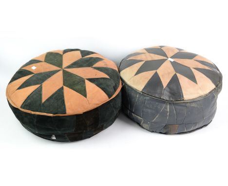 Two vintage 1970/80s retro poufs and an antique footstoolCondition Report:  The main pouffes are made of different materials,