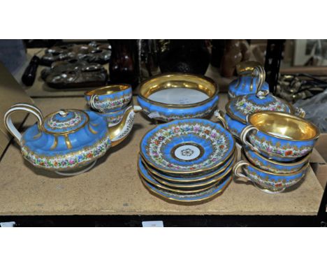 Continental porcelain tea service, 19th century, possibly Viennese, decorated in the Sevres style with floral decoration on b