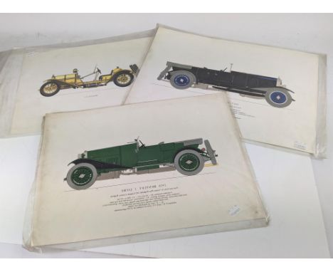 Collection of six automotive prints in colours depicting the following cars: 1926 Bentley 3 litre, Bentley (Blower) 1930, Mer