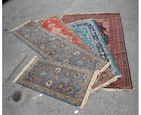 Nain style carpet by Lano, with blue field and multiple border, 300 x 203 cm, two Uzbek design runners, with blue fields, ano