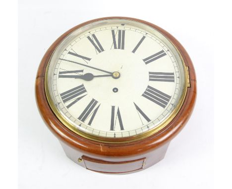 20th century mahogany cased wall clock with single fusee wire driven movement, the white enamel dial with black roman numeral