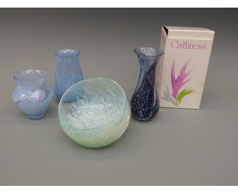 Four pieces of Caithness glass including a bowl and three vases, one in original box