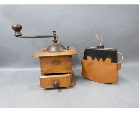 A wooden coffee grinder and a Japanese wooden tobacco box